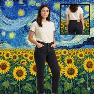 Levis Premium Wedgie Straight Jeans High Rise Black Tapered Leg Womens 25